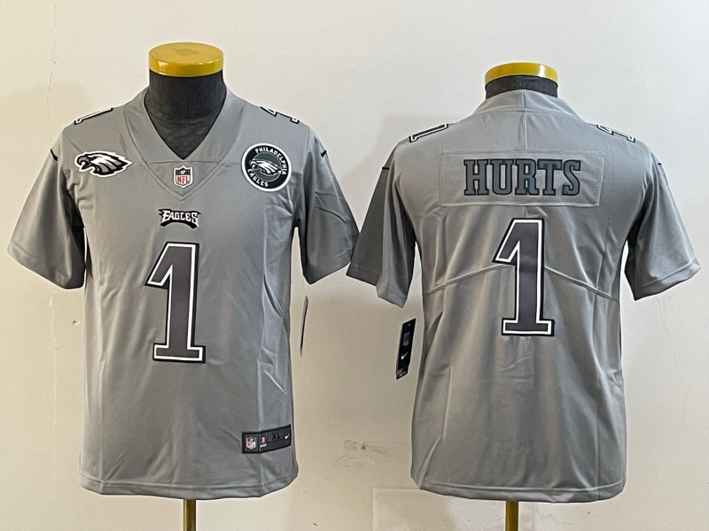 Youth 2025 Philadelphia Eagles #1 Hurts grey Nike NFL jersey style 2->youth nfl jersey->Youth Jersey